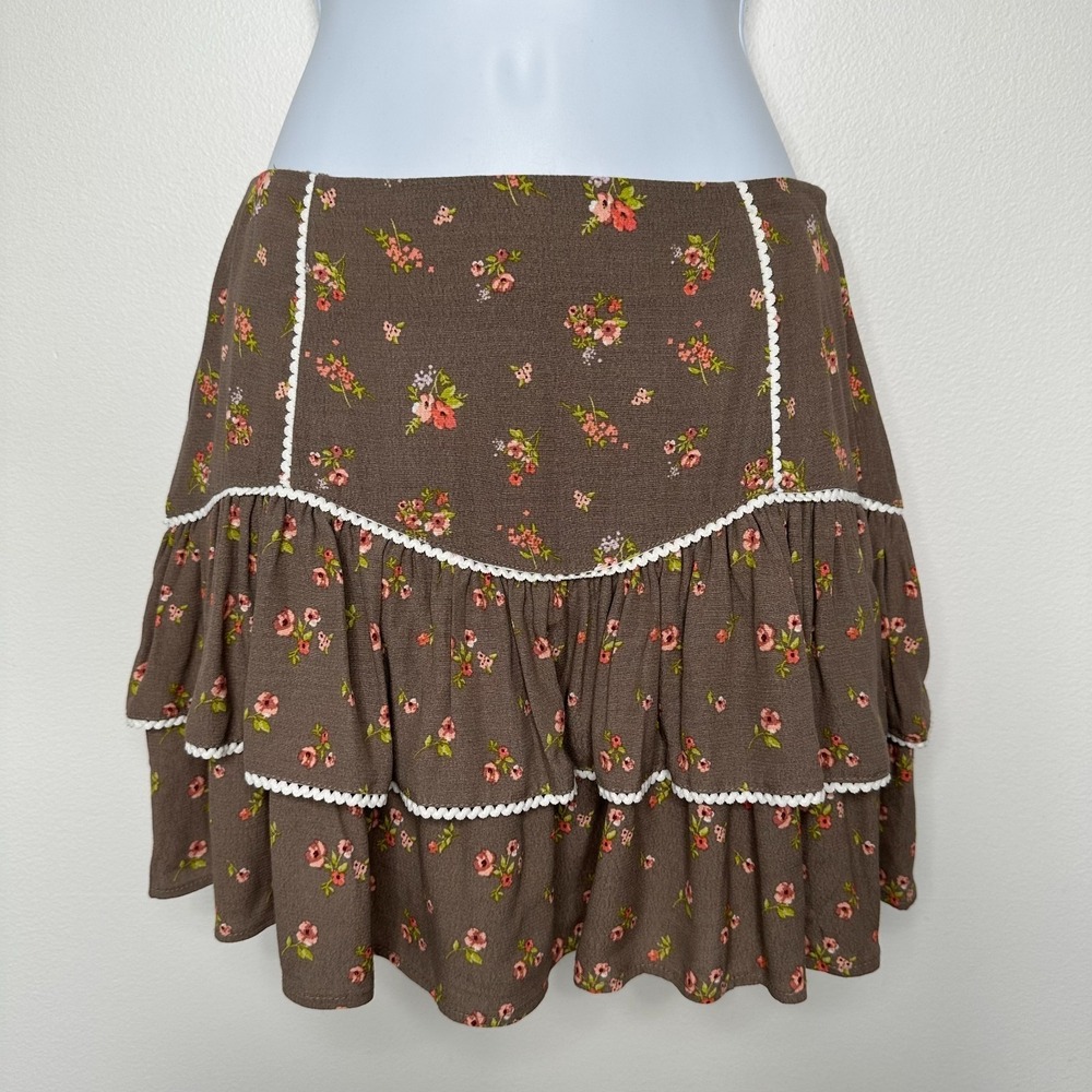 Coquette Cottagecore Mini Skirt Size XS Ditsy Floral Ric‎ Rac Trim Boho